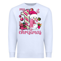 White My 1st. pink Christmas with cute snowman Premium Sweatshirt - NancyCooperArtShop