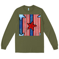 Army Green 4th of july stars and stripes seamless pattern Long Sleeve Tee - BundleAndBundleShop