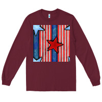 Burgundy 4th of july stars and stripes seamless pattern Long Sleeve Tee - BundleAndBundleShop