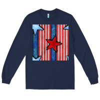 Navy 4th of july stars and stripes seamless pattern Long Sleeve Tee - BundleAndBundleShop