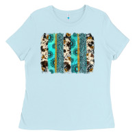 Baby Blue gemstone sunflower cowhide brushstroke Ladies Tee - AdoDesignShop
