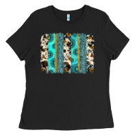 Black gemstone sunflower cowhide brushstroke Ladies Tee - AdoDesignShop