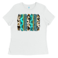White gemstone sunflower cowhide brushstroke Ladies Tee - AdoDesignShop