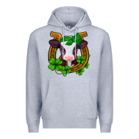 Heather Grey lucky horseshoe 4 leaf clover baby calf Premium Hoodie - Jasminsmagicworld