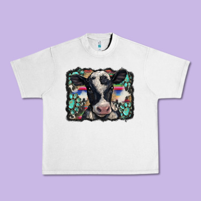 Western Background Turquoises Gemstones Black And White Baby Cow Urban Heavy Tee Designed By Barkaloodesign