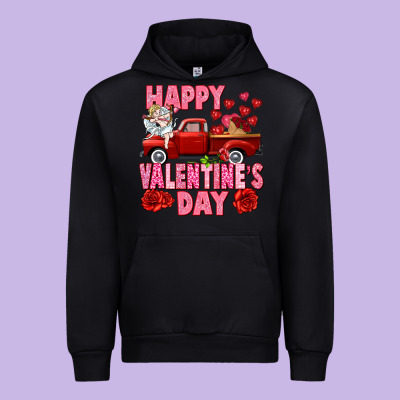 Happy Valentine's Day Red Truck Urban Hoodie Designed By Howdyjamesfarm