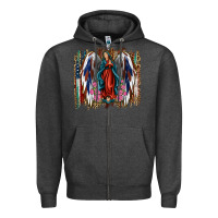 Charcoal Heather Lady of Guadalupe 4th of july Zipper Hoodie - Jasminsmagicworld