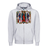 Heather Grey Lady of Guadalupe 4th of july Zipper Hoodie - Jasminsmagicworld