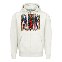 Oatmeal Heather Lady of Guadalupe 4th of july Zipper Hoodie - Jasminsmagicworld