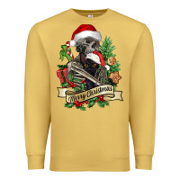 Antique Gold Merry Christmas skeleton with black cat Premium Sweatshirt - NancyCooperArtShop