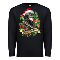 Black Merry Christmas skeleton with black cat Premium Sweatshirt - NancyCooperArtShop