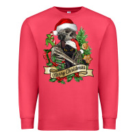 Cardinal Merry Christmas skeleton with black cat Premium Sweatshirt - NancyCooperArtShop