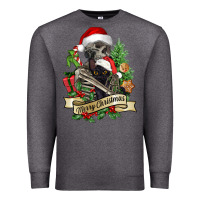 Charcoal Heather Merry Christmas skeleton with black cat Premium Sweatshirt - NancyCooperArtShop