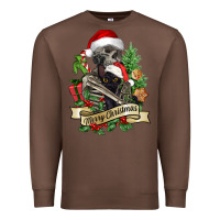 Chestnut Merry Christmas skeleton with black cat Premium Sweatshirt - NancyCooperArtShop