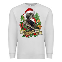 Dove Grey Merry Christmas skeleton with black cat Premium Sweatshirt - NancyCooperArtShop