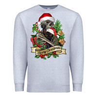 Heather Grey Merry Christmas skeleton with black cat Premium Sweatshirt - NancyCooperArtShop