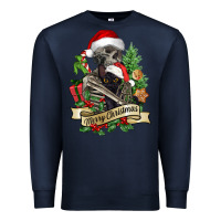 Navy Merry Christmas skeleton with black cat Premium Sweatshirt - NancyCooperArtShop