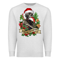 Oatmeal Heather Merry Christmas skeleton with black cat Premium Sweatshirt - NancyCooperArtShop
