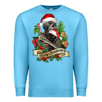 Ocean Blue Merry Christmas skeleton with black cat Premium Sweatshirt - NancyCooperArtShop