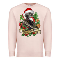 Pale Pink Merry Christmas skeleton with black cat Premium Sweatshirt - NancyCooperArtShop