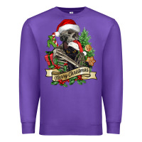 Purple Merry Christmas skeleton with black cat Premium Sweatshirt - NancyCooperArtShop