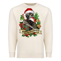 Sandshell Merry Christmas skeleton with black cat Premium Sweatshirt - NancyCooperArtShop