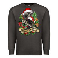 Smoke Merry Christmas skeleton with black cat Premium Sweatshirt - NancyCooperArtShop