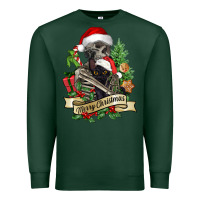 Sports Green Merry Christmas skeleton with black cat Premium Sweatshirt - NancyCooperArtShop