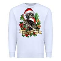 White Merry Christmas skeleton with black cat Premium Sweatshirt - NancyCooperArtShop