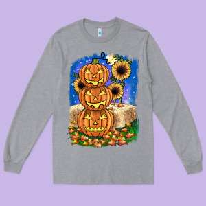 Pumpkin Sunflower Long Sleeve Tee Designed By Jahusdesignshop