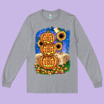 Pumpkin Sunflower Long Sleeve Tee Designed By Jahusdesignshop