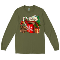 Army Green Christmas hot chocolate cup with gift and letters Long Sleeve Tee - AdoDesignShop