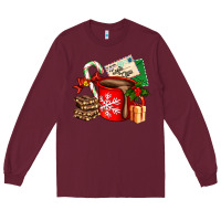 Burgundy Christmas hot chocolate cup with gift and letters Long Sleeve Tee - AdoDesignShop