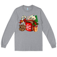 Heather Grey Christmas hot chocolate cup with gift and letters Long Sleeve Tee - AdoDesignShop