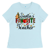 Baby Blue santa's favorite teacher Ladies Tee - AdoDesignShop