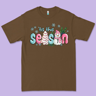 Premium Tee tis the season snowman and christmas cake
