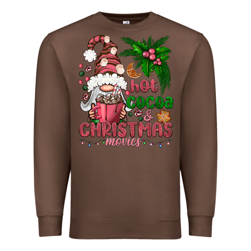 Pink Christmas Hot Cocoa And Christmas Movies Premium Sweatshirt by NancyCooperArtShop | Teevron