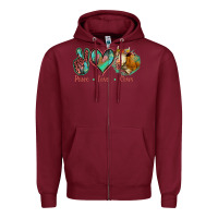 Burgundy Peace Love Cows Zipper Hoodie - Jasminsmagicworld