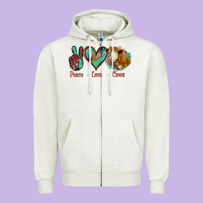 Peace Love Cows Zipper Hoodie Designed By Jasminsmagicworld