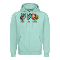 Seafoam Peace Love Cows Zipper Hoodie - Jasminsmagicworld