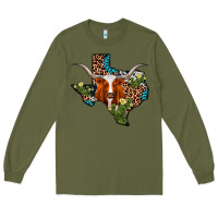 Army Green longhorn texas map Long Sleeve Tee - AdoDesignShop