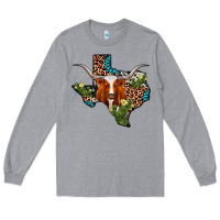 Heather Grey longhorn texas map Long Sleeve Tee - AdoDesignShop