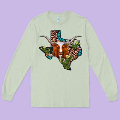 Longhorn Texas Map Long Sleeve Tee Designed By Adodesignshop