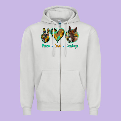 Peace Love Donkeys Zipper Hoodie Designed By Jasminsmagicworld