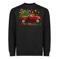 Black Merry And Bright Christmas Trees Truck Heavyweight Sweatshirt - FaDigitalArtStudio