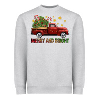 Heather Grey Merry And Bright Christmas Trees Truck Heavyweight Sweatshirt - FaDigitalArtStudio