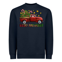 Navy Merry And Bright Christmas Trees Truck Heavyweight Sweatshirt - FaDigitalArtStudio