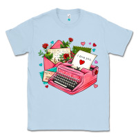 Dusty Blue pink typewriter and letters Classic Tee - AdoDesignShop