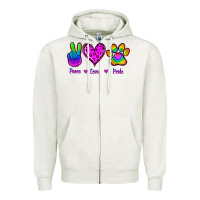 Oatmeal Heather Peace Love Pride Zipper Hoodie - Jasminsmagicworld