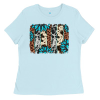 Baby Blue gemstone leopard cowhide brushstroke Ladies Tee - AdoDesignShop